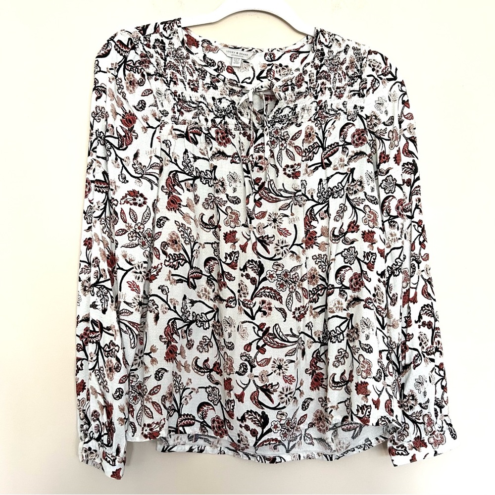 Lucky Brand Women’s Cream Floral Tie-Front Blouse
